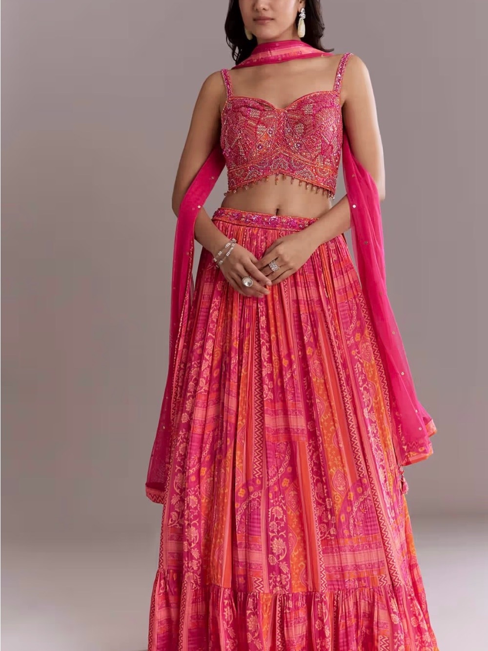 Vibrant Pink-Orange Printed Maxi Skirt